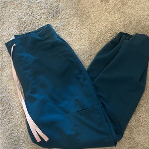 Figs Women's Scrub Pants in Teal with Pink Drawstring